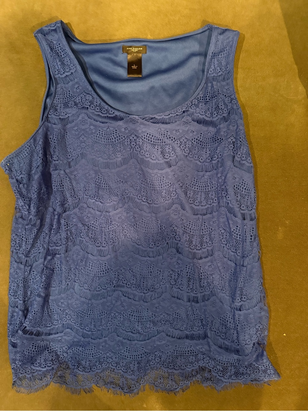 Ann Taylor Blue Lace Overlay Sleeveless Tank